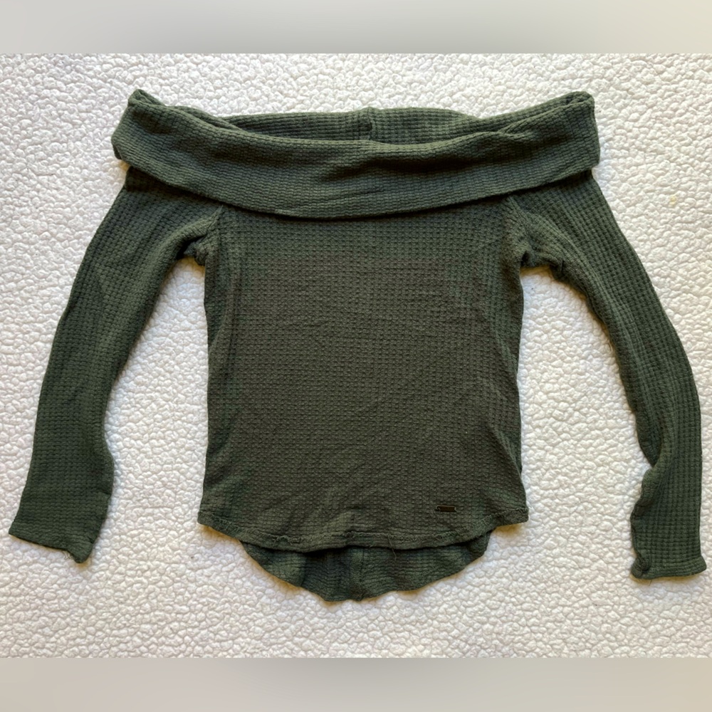 Green knit off the shoulder sweater